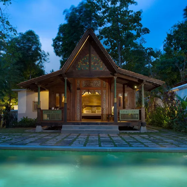 Traditionelle Pool Villa, Hotel Plataran Borobudur, Java, Indonesien Rundreise
