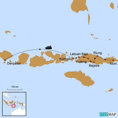 Indonesien Rundreise, Die Kleinen Sundainseln - Segelkreuzfahrt zu den Komodo Waranen, Karte