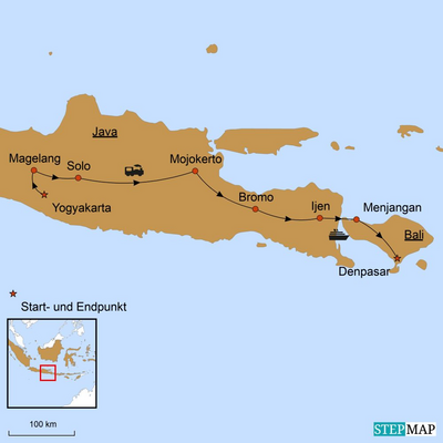 Indonesien Rundreise, Bali und Java Rundreise, Karte, Reiseverlauf, Indonesien